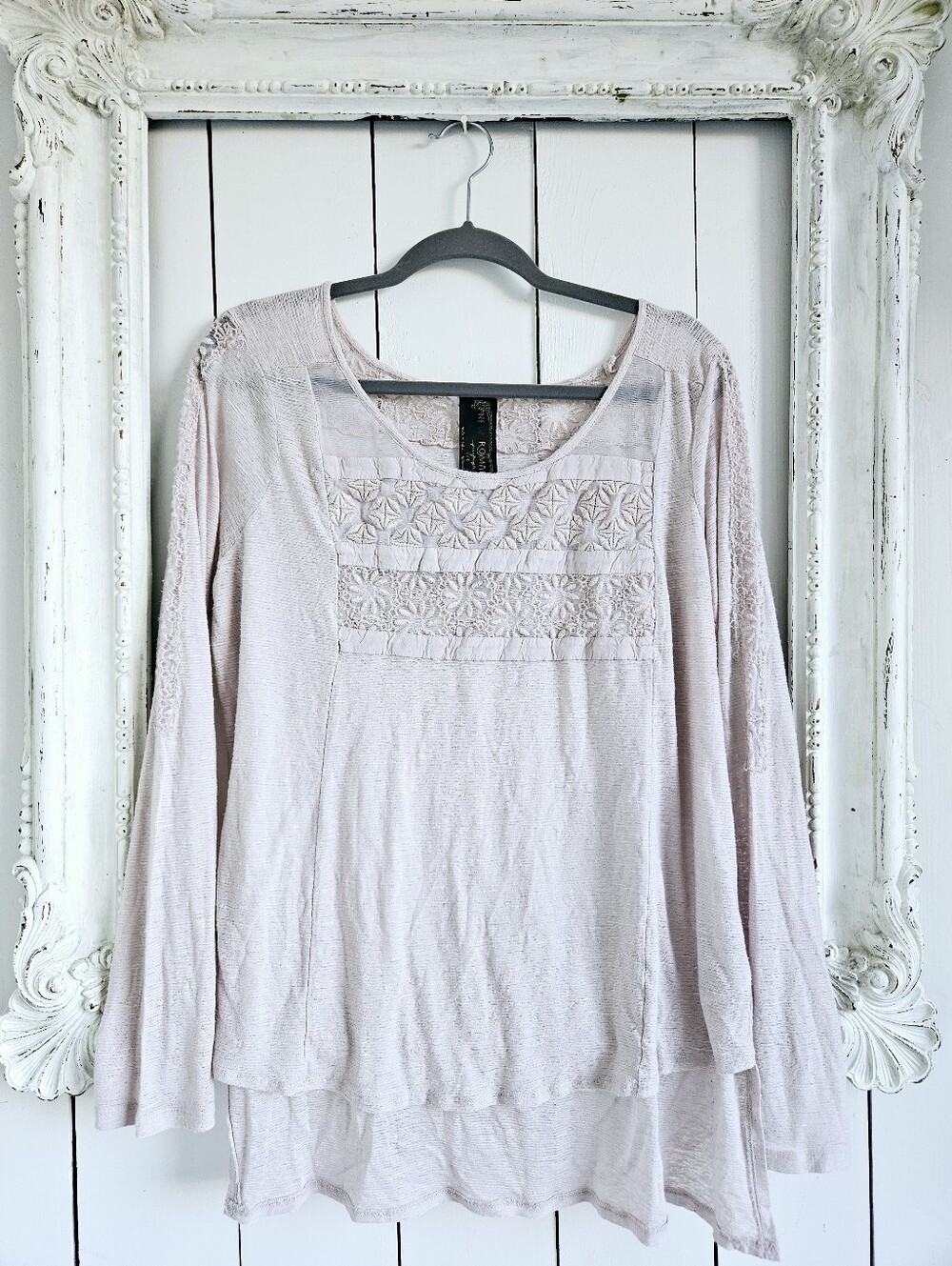 Free People New Romantics Floral Top Size L Sheer Lace Burnout